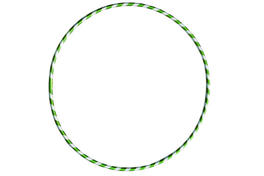 The hula Hoop green with silver isolated on white background. Gymnastics, fitness, diet. Versatile exerciser for sports , fitness and ballet.