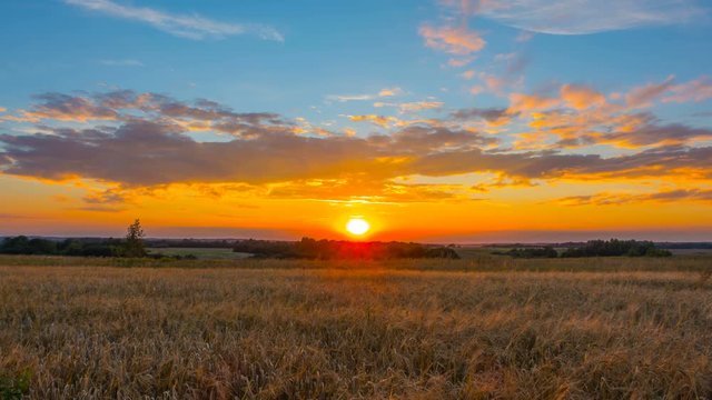 Rural landscape and sunset, time-lapse