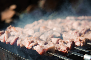 Beef and pork steak on the grill raw meat
