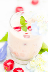 Refreshing summer drink fruit cocktail cherries