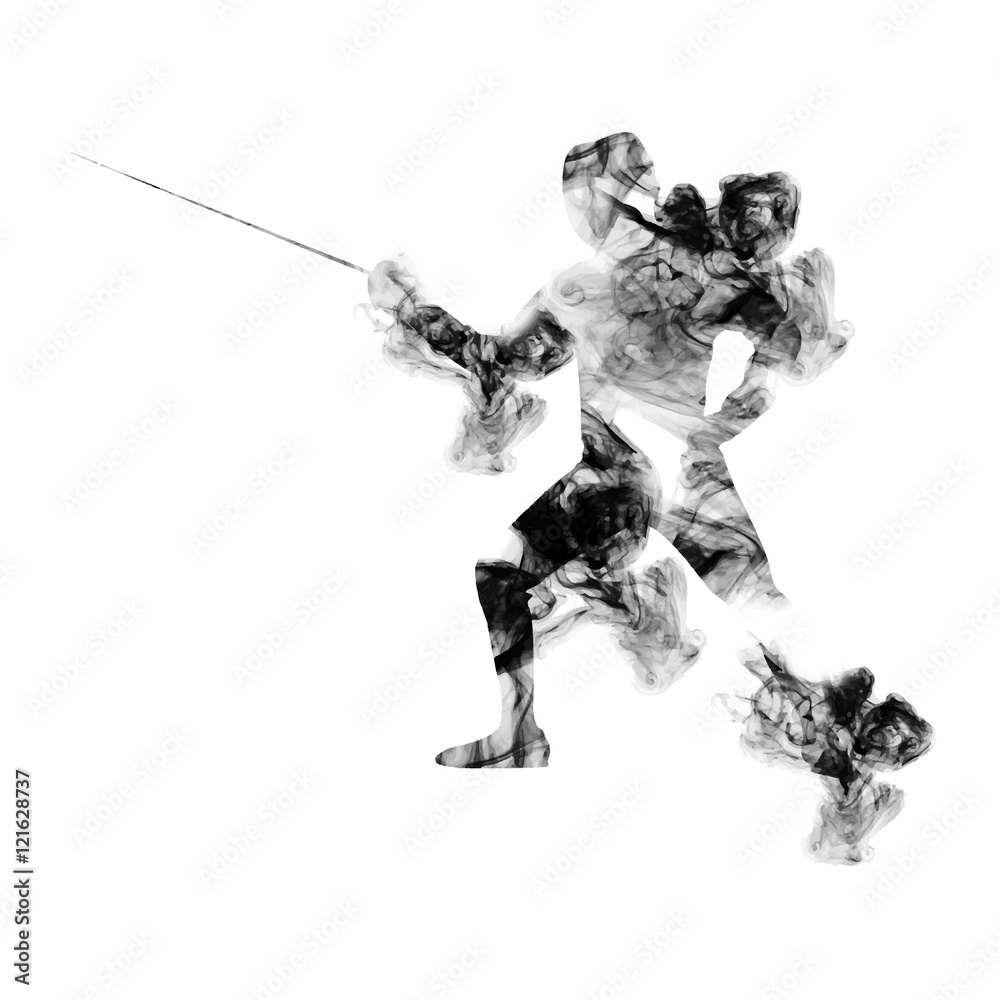 Sticker fencing player for sports concept. vector abstract illustration.