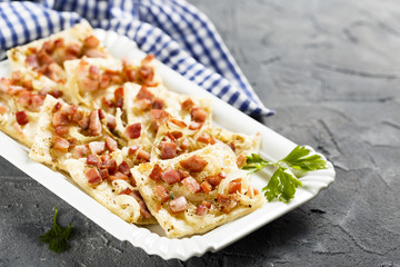 Pie with bacon and onion