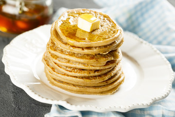 Pancakes with butter and honey