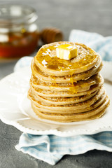 Pancakes with butter and honey
