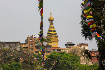 The architecture of the temple complex Swayambhunath