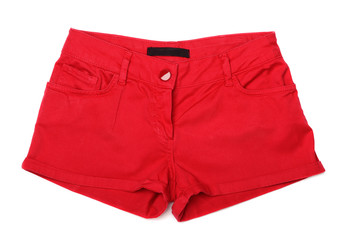 Red female denim shorts