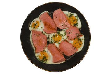 Fried eggs with sausage