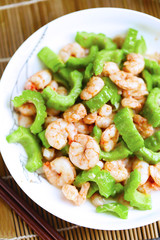 fried shrimps with bitter gourd