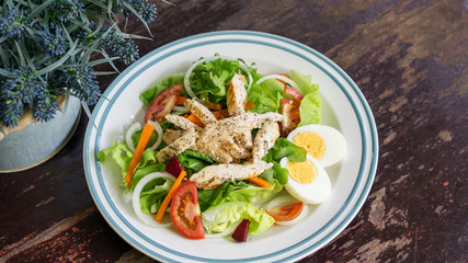 Roast chicken with boiled egg salad.