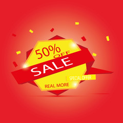 Super Sale paper banner. Sale background. Big sale. Sale tag. Sale poster. Sale vector. Super Sale and special offer. 50% off. Vector illustration.