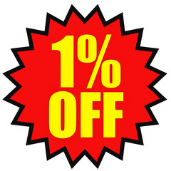 Discount 1 percent off. 3D illustration on white background.