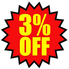 Discount 3  percent off. 3D illustration on white background.