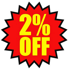 Discount 2 percent off. 3D illustration on white background.