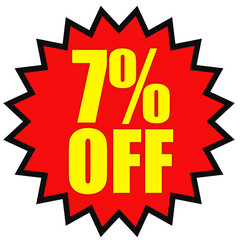 Discount 7 percent off. 3D illustration on white background.