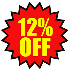 Discount 12 percent off. 3D illustration on white background.