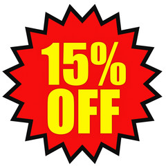 Discount 15 percent off. 3D illustration on white background.