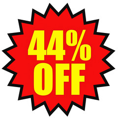Discount 44 percent off. 3D illustration on white background.