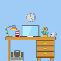 workplace in office, business thin flat illustration
