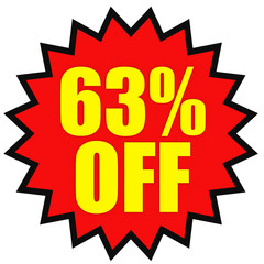 Discount 63 percent off. 3D illustration on white background.