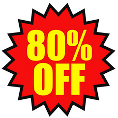 Discount 80 percent off. 3D illustration on white background.