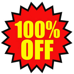 Discount 100 percent off. 3D illustration on white background.