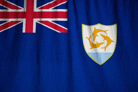 Closeup of Ruffled Anguilla Flag, Anguilla Flag Blowing in Wind
