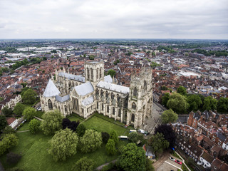 Fototapeta na wymiar The Big Cathedral York Church aerial Yorkshire