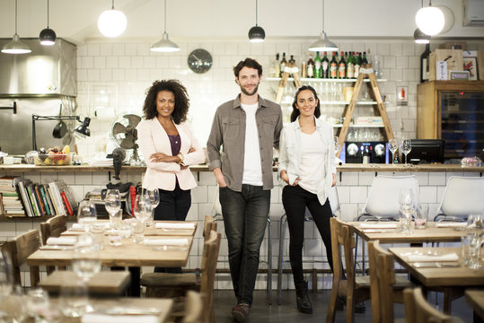 Restaurant business partners, portrait