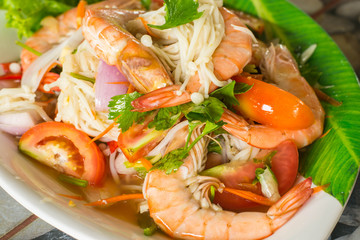 Shrimp salad on a plate in a restaurant