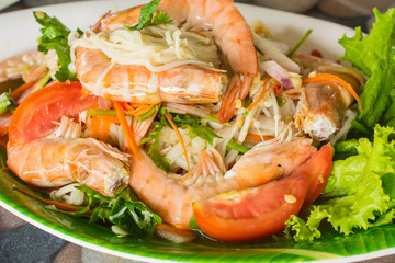 Shrimp salad on a plate in a restaurant