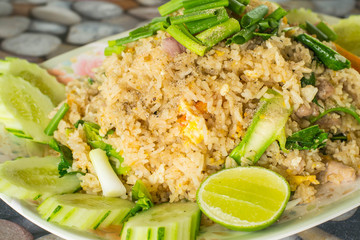 Fried rice on a plate in a restaurant