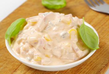 Bowl of ham yogurt salad