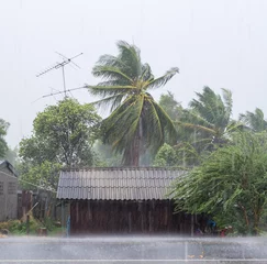 Papier Peint photo Lavable Orage Home wooden in rural and gust wind storm raining