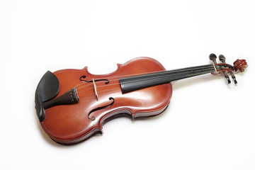Violin and bow on a white background