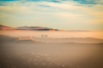 foggy sunset in the bay of Trieste