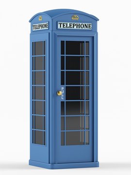 British telephone box on a white background. 3D rendering