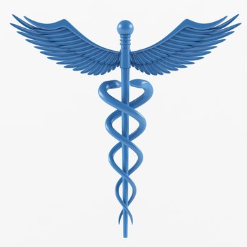 Caduceus medical symbol isolated on a white background. 3D rendering
