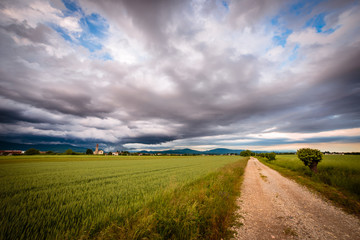 Evening storm over the medieval village