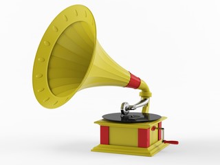 Retro gramophone on a white background. 3D rendering