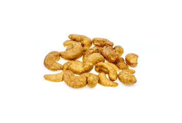 Salted and roasted Cashews nuts is snack.Isolate