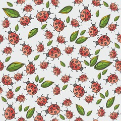 Seamless floral vector pattern with ladybug