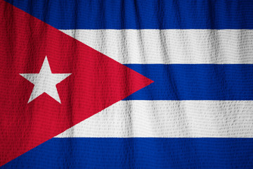 Closeup of Ruffled Cuba Flag, Cuba Flag Blowing in Wind