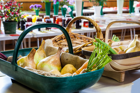 Baskets of vegetables at a horticultural show