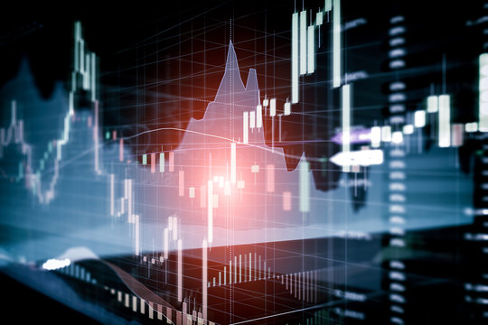 Candle stick graph and bar chart of stock market investment trad