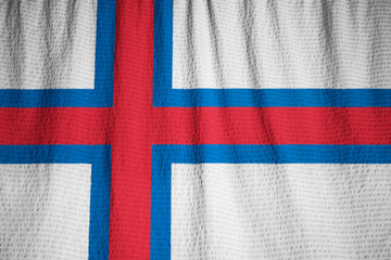 Closeup of Ruffled Faroe Islands Flag, Faroe Islands Flag Blowin