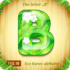 3d Joyful Decorative glossy The letter "B" alphabet styled Eco leaves.