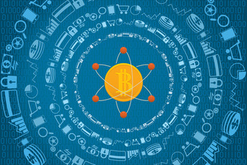 Fintech. Financial technology and business investment concept. Digital money surrounded by gadgets with digital data on background.