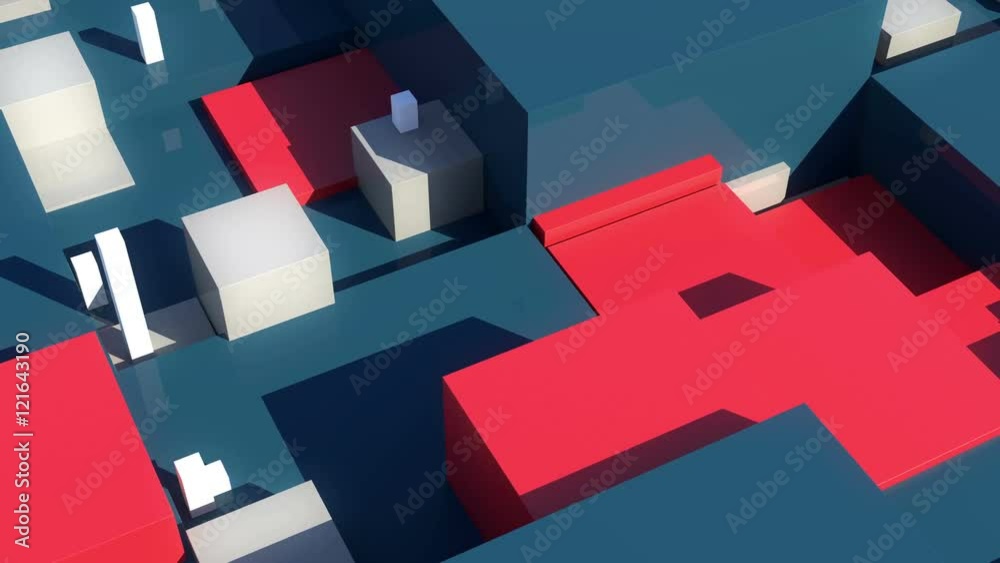 Poster loopable abstract geometry background. 3d rendered cubes with different size. 3d cubes with shadows,