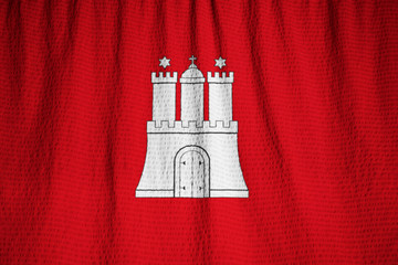 Closeup of Ruffled Hamburg Flag, Hamburg Flag Blowing in Wind
