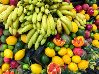 Tropical Summer Fruits In Fruit Market